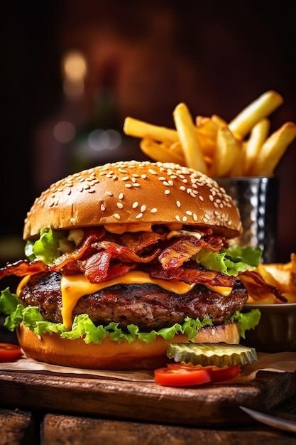 um hambúrguer com bacon e queijo imagem premium gerada com ia